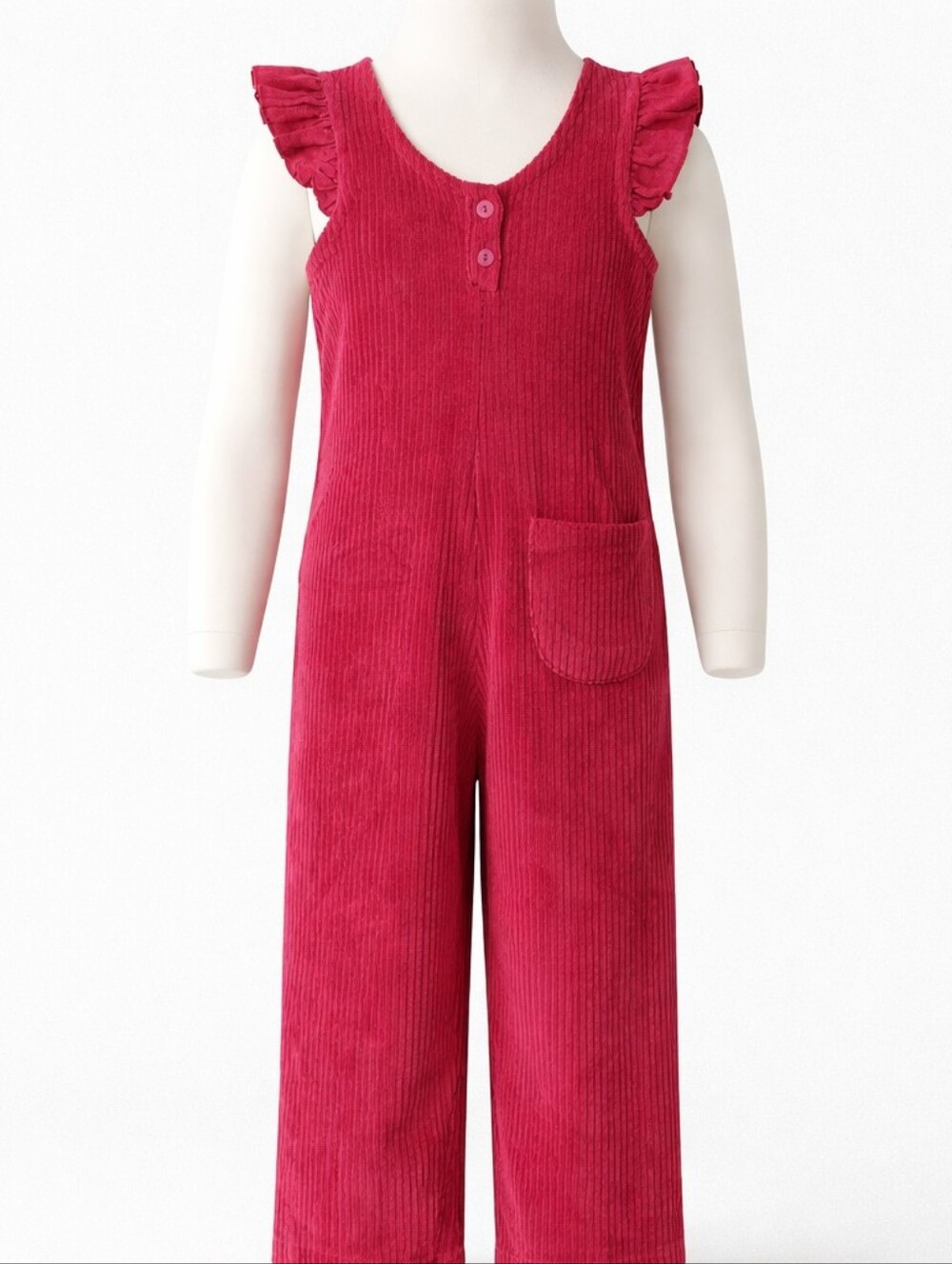 Zara Girls Jumpsuit Pink Corduroy Ruffle-Shoulder 3-4 Years